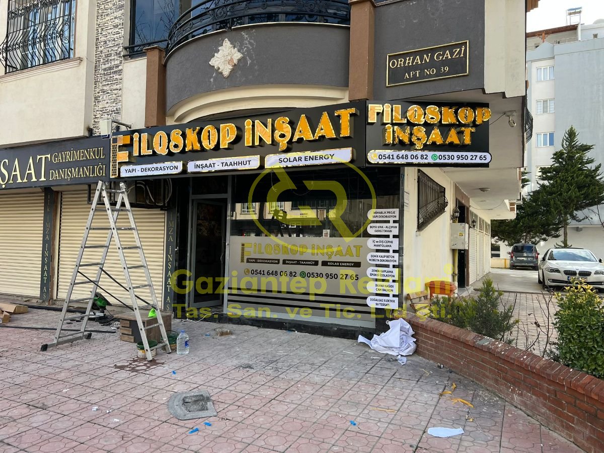 FİLOSKOP İNŞAAT Gold krom fileli  Işıklı Kutu Harf Tabela